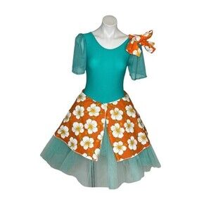 HANDMADE Turquoise Tutu Dress Costume Orange Skirt Floral Anthurium Flowers